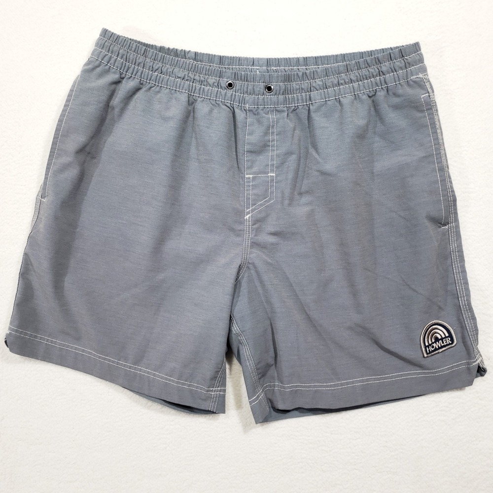 Howler Brothers Swim Trunks  Mens 34 Gray Horizon Hybrid Surf Logo Pocket